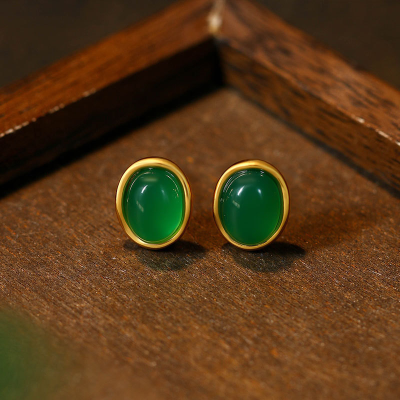 Women'S Ear Accessories - Brincos de jade natural verde talismãs